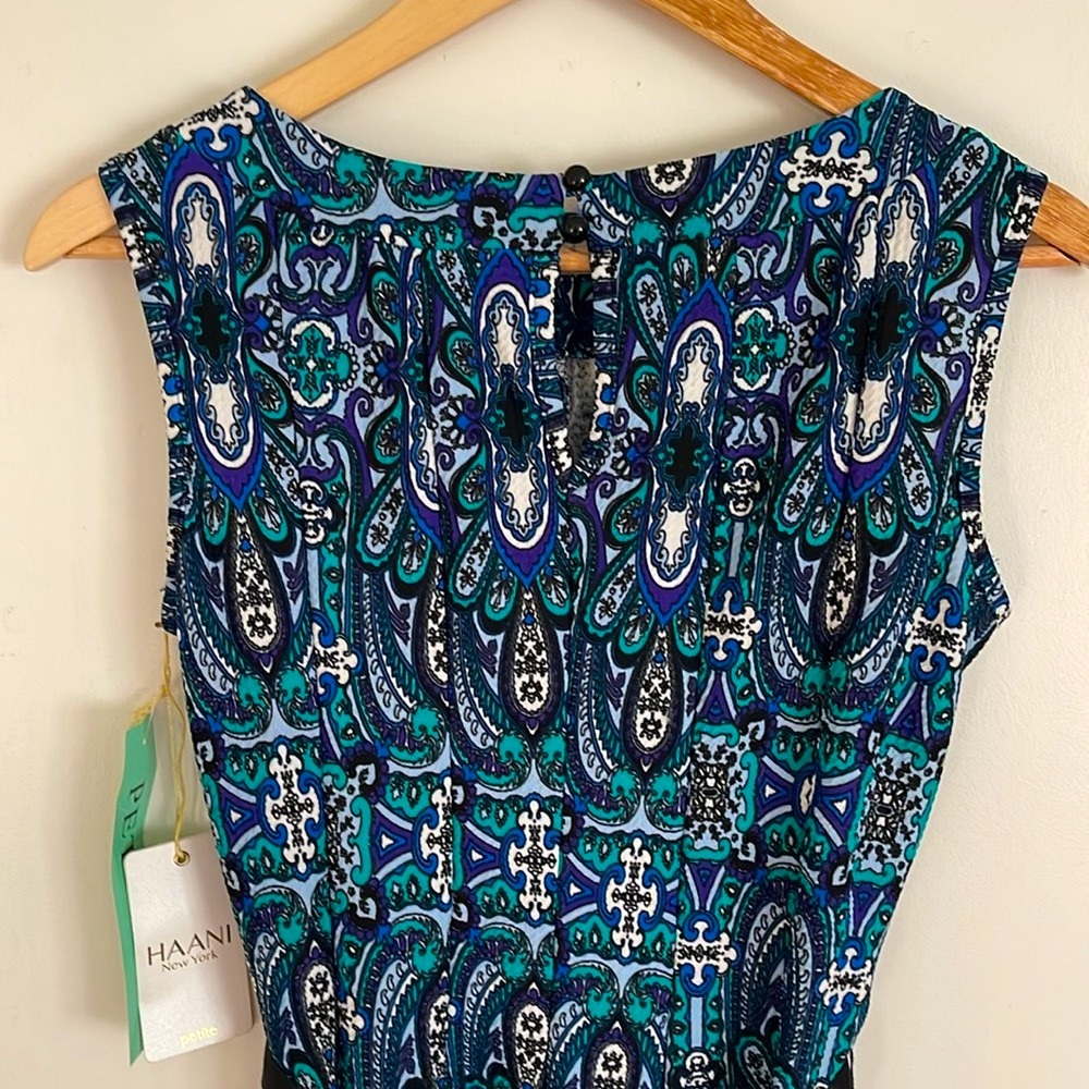 Haani New York Petite Blue Multicolored Paisley Print Bohemian Fit & Flare Dress - Picture 9 of 13